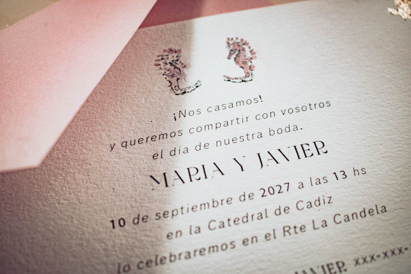Invitaciones de boda ilustradas a mano con diseños de mar personalizados